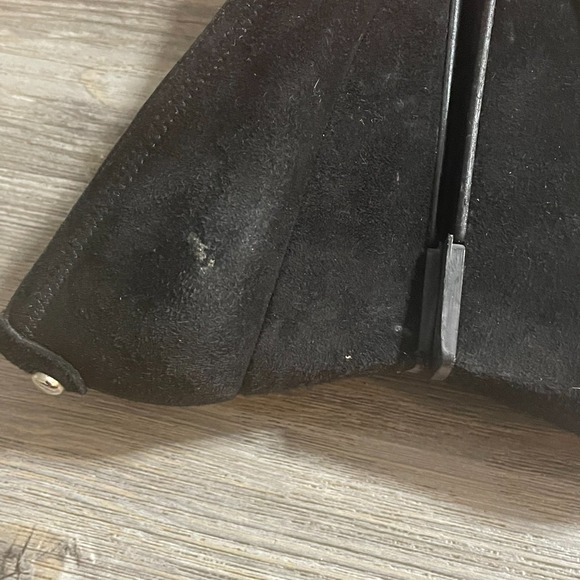 STUART‎ WEITZMAN Womens Sz 7.5M Black Suede Wedge Heel Shoes Silver Buckle - Picture 9 of 15